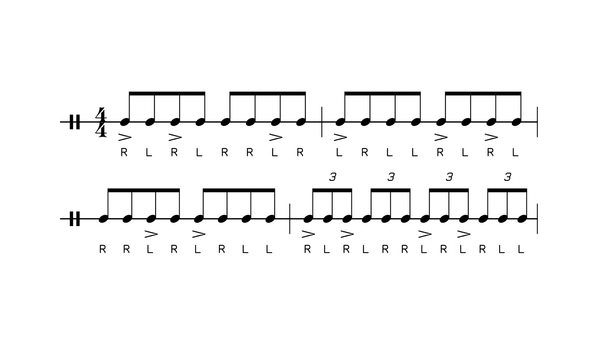 Double Paradiddle drum rudiment notation